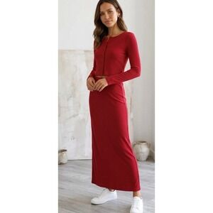 Auden Women's Size XL Variegated Ribbed Lounge Skirt & Cardigan- Red NWT